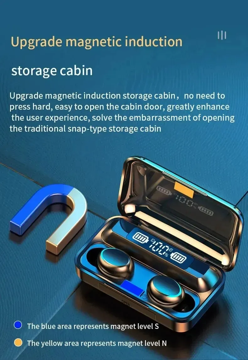 Gadgets / Comm: Wireless Bluetooth Headphones. Waterproof.  Digital Display Large Capacity Charging Case.