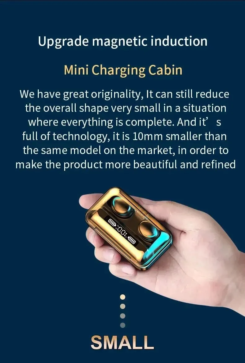 Gadgets / Comm: Wireless Bluetooth Headphones. Waterproof.  Digital Display Large Capacity Charging Case.