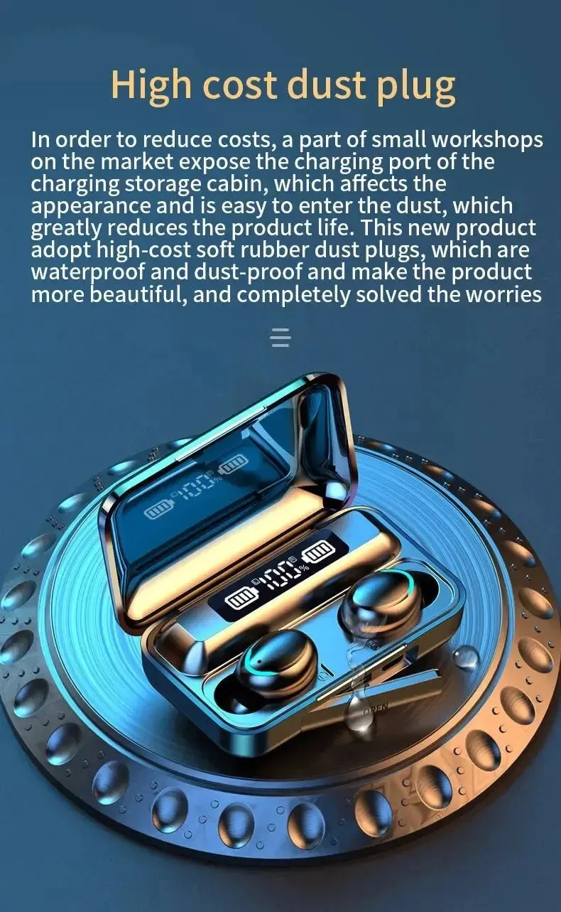 Gadgets / Comm: Wireless Bluetooth Headphones. Waterproof.  Digital Display Large Capacity Charging Case.