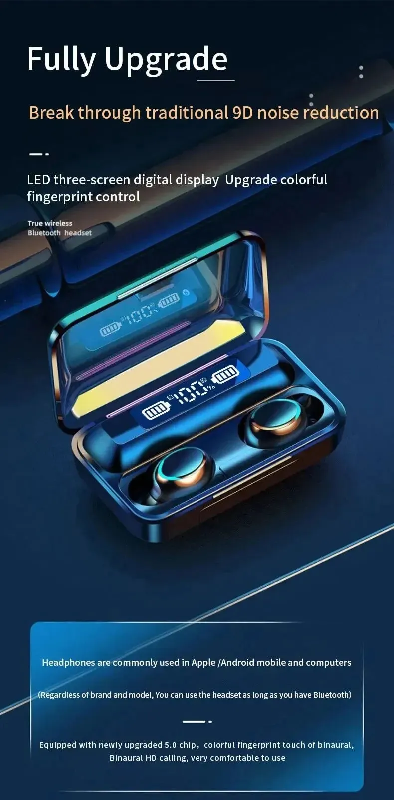 Gadgets / Comm: Wireless Bluetooth Headphones. Waterproof.  Digital Display Large Capacity Charging Case.