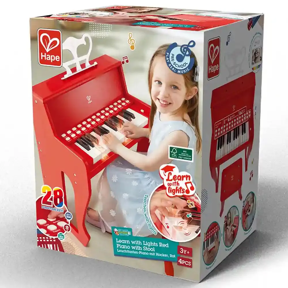 Hape Learn with Lights Red Piano with Stool