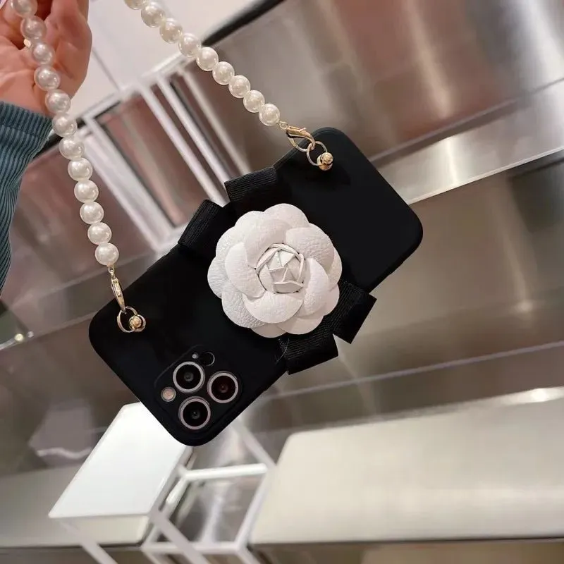 Kawaii Camellia iPhone Case with Pearl Bracelet