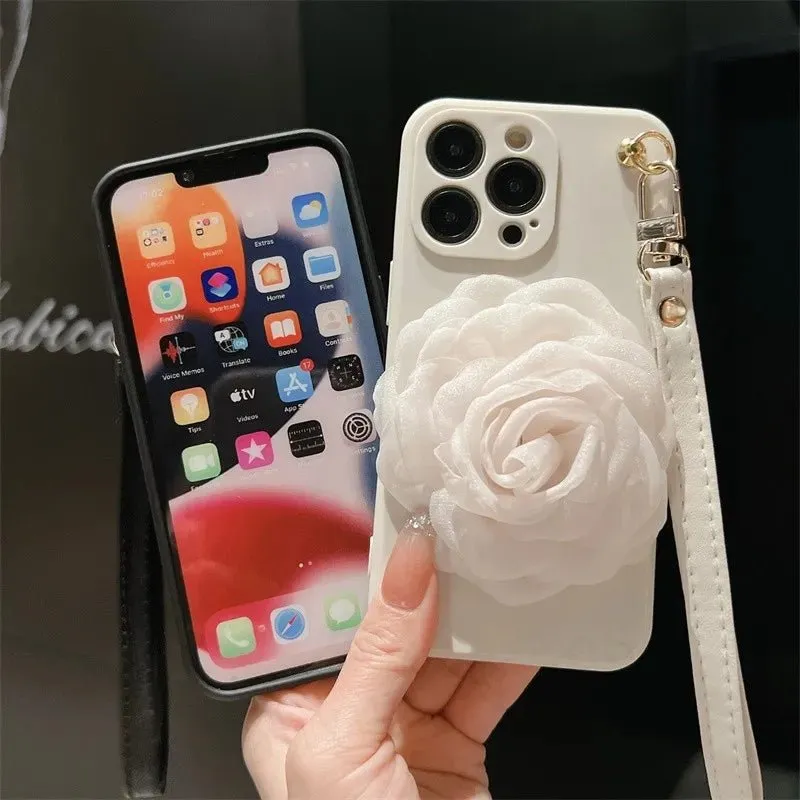 Kawaii Camellia iPhone Case with Pearl Bracelet