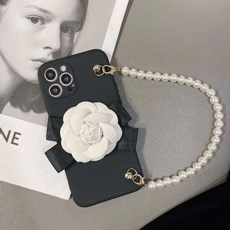 Kawaii Camellia iPhone Case with Pearl Bracelet