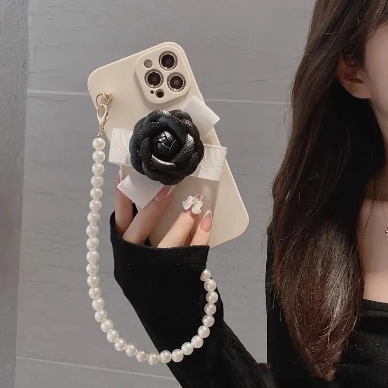 Kawaii Camellia iPhone Case with Pearl Bracelet