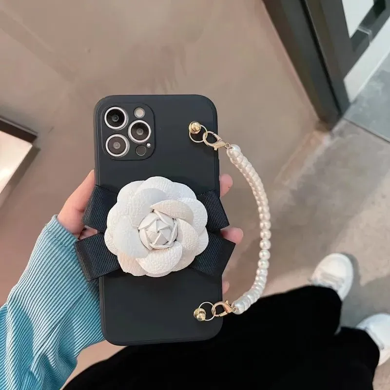 Kawaii Camellia iPhone Case with Pearl Bracelet