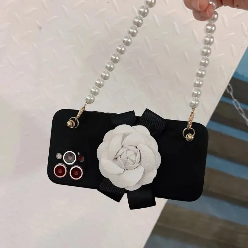 Kawaii Camellia iPhone Case with Pearl Bracelet