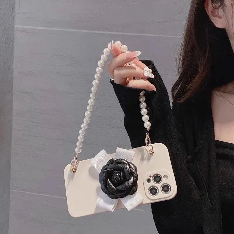 Kawaii Camellia iPhone Case with Pearl Bracelet