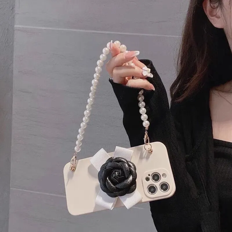 Kawaii Camellia iPhone Case with Pearl Bracelet