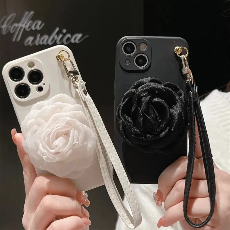 Kawaii Camellia iPhone Case with Pearl Bracelet