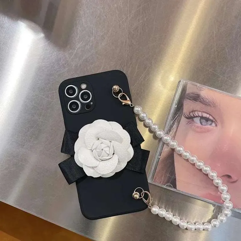 Kawaii Camellia iPhone Case with Pearl Bracelet