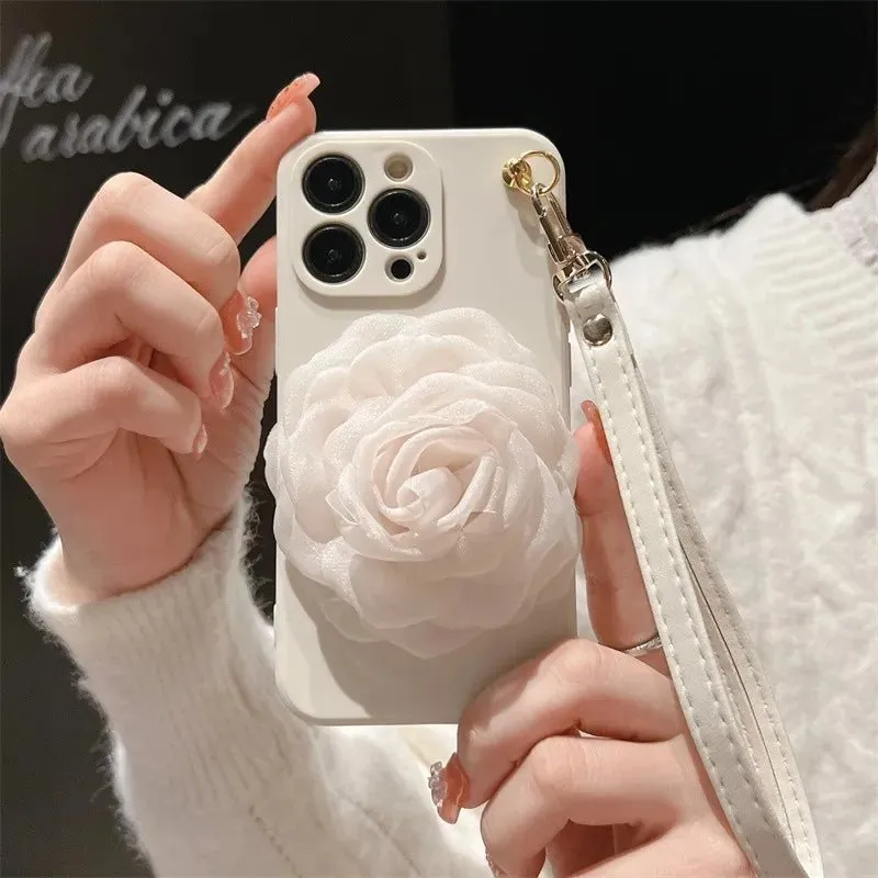 Kawaii Camellia iPhone Case with Pearl Bracelet