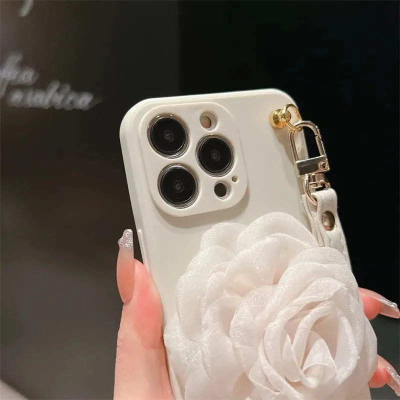 Kawaii Camellia iPhone Case with Pearl Bracelet