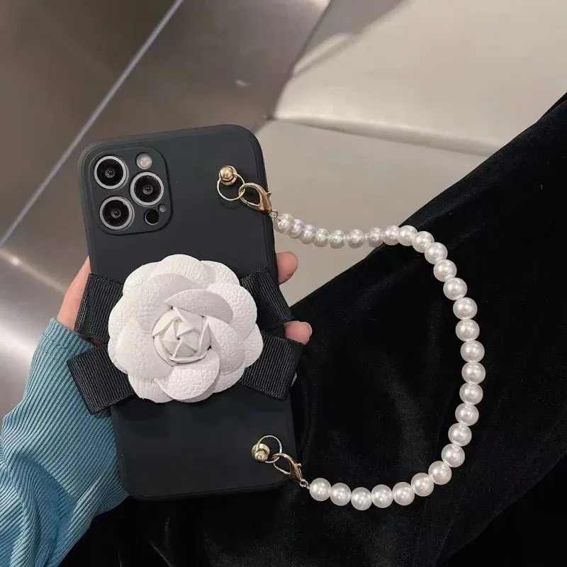 Kawaii Camellia iPhone Case with Pearl Bracelet