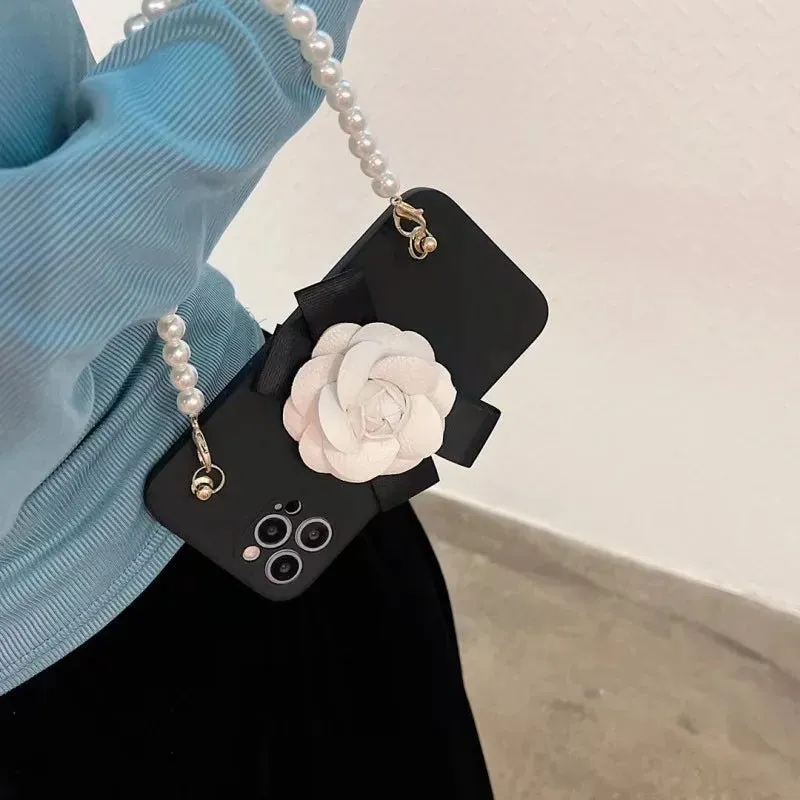 Kawaii Camellia iPhone Case with Pearl Bracelet
