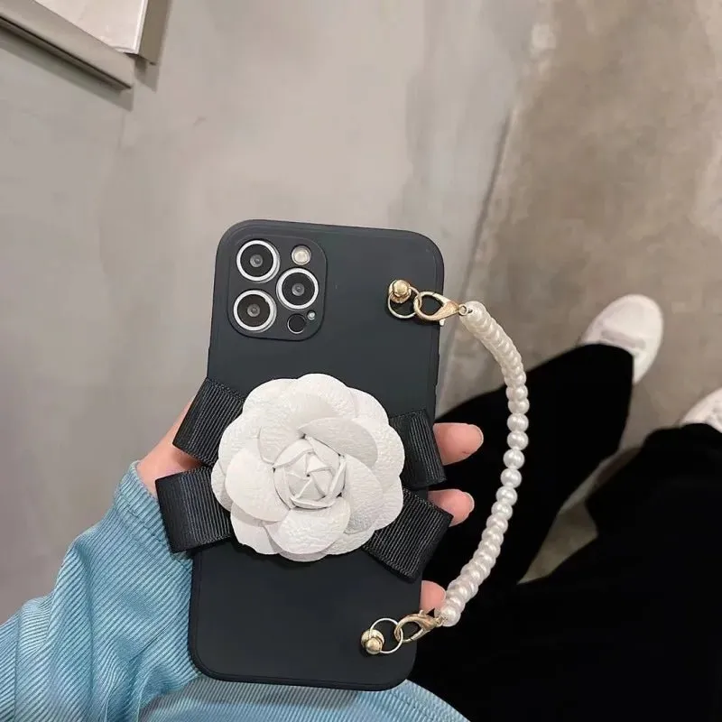 Kawaii Camellia iPhone Case with Pearl Bracelet