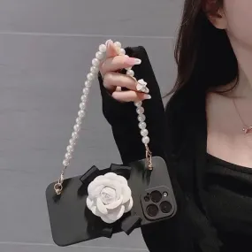 Kawaii Camellia iPhone Case with Pearl Bracelet