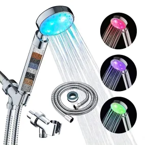 KRYSpa™ Handheld Color LED Filtered Shower Head Set: Hose/Bracket, High Pressure
