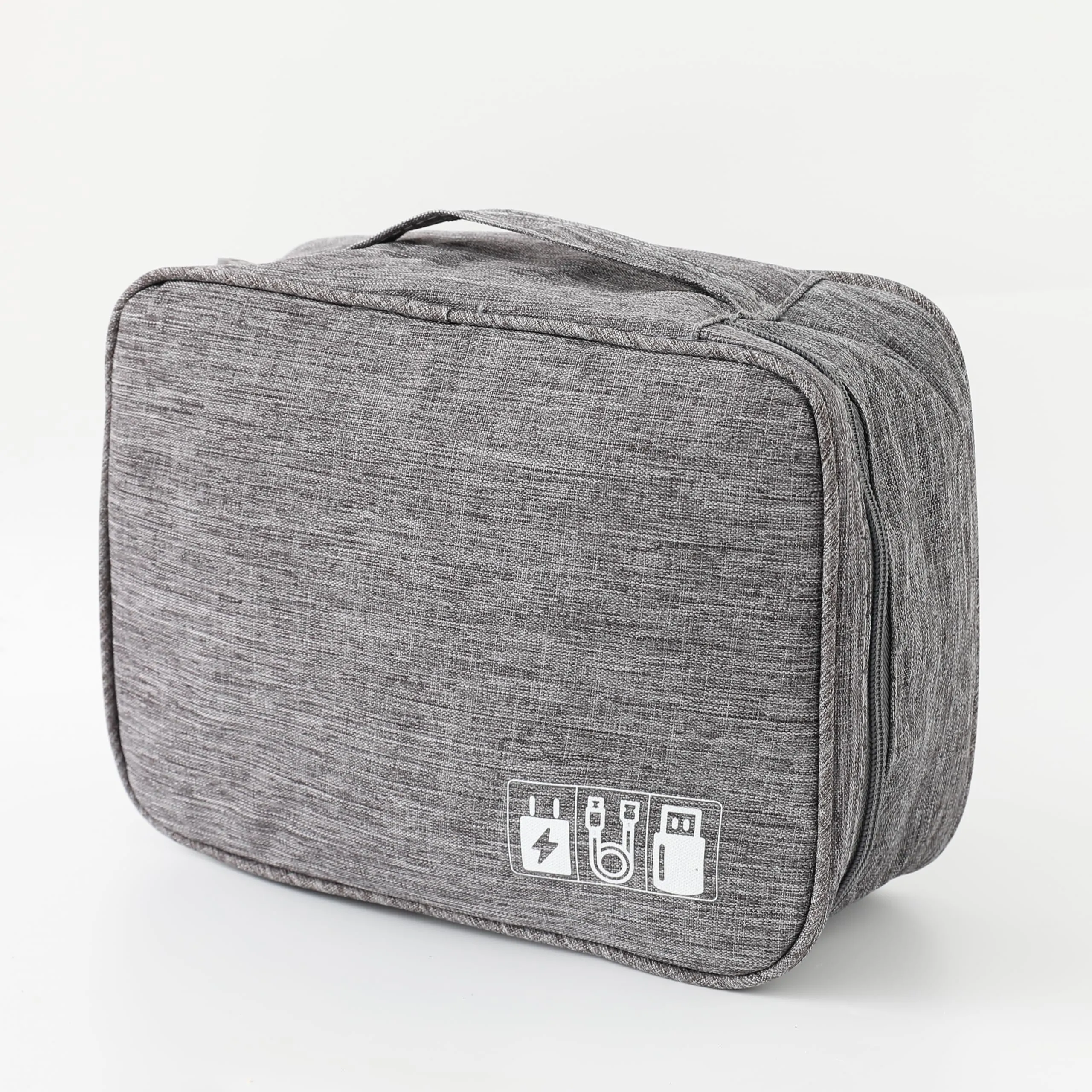 Kuber Industries Travel Organizer For Electronic Accessories|Multipurpose Pouch|Adapter, Cable, Gadget Organizer|Two Comparment With Zipper|Great For Traveling (Grey)