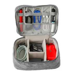 Kuber Industries Travel Organizer For Electronic Accessories|Multipurpose Pouch|Adapter, Cable, Gadget Organizer|Two Comparment With Zipper|Great For Traveling (Grey)