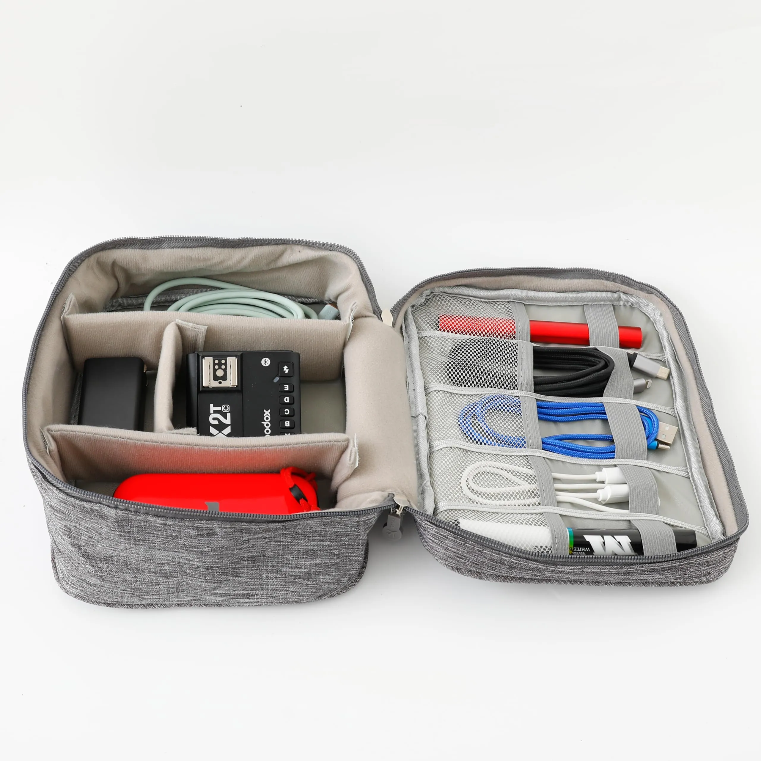 Kuber Industries Travel Organizer For Electronic Accessories|Multipurpose Pouch|Adapter, Cable, Gadget Organizer|Two Comparment With Zipper|Great For Traveling (Grey)