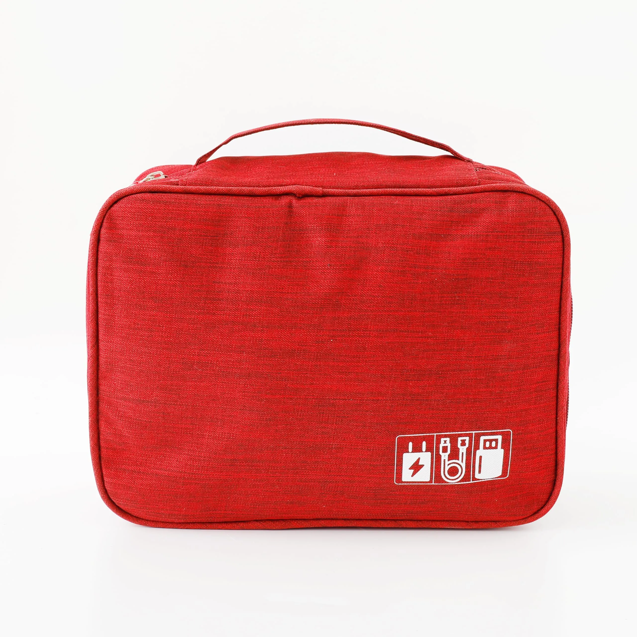 Kuber Industries Travel Organizer For Electronic Accessories|Multipurpose Pouch|Adapter, Cable, Gadget Organizer|Two Comparment With Zipper|Great For Traveling (Red)