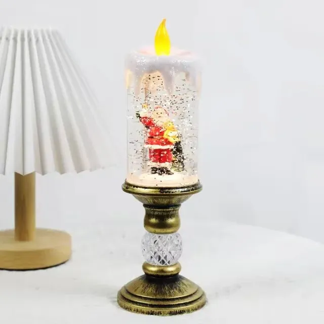 LED Christmas Candle Lights with Dreamy Snowflake Music Box