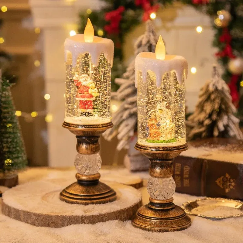 LED Christmas Candle Lights with Dreamy Snowflake Music Box