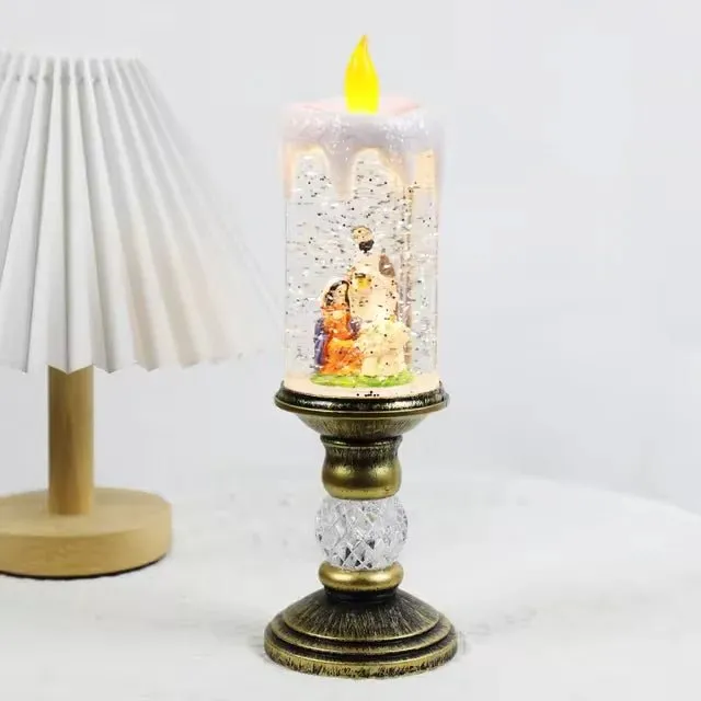 LED Christmas Candle Lights with Dreamy Snowflake Music Box