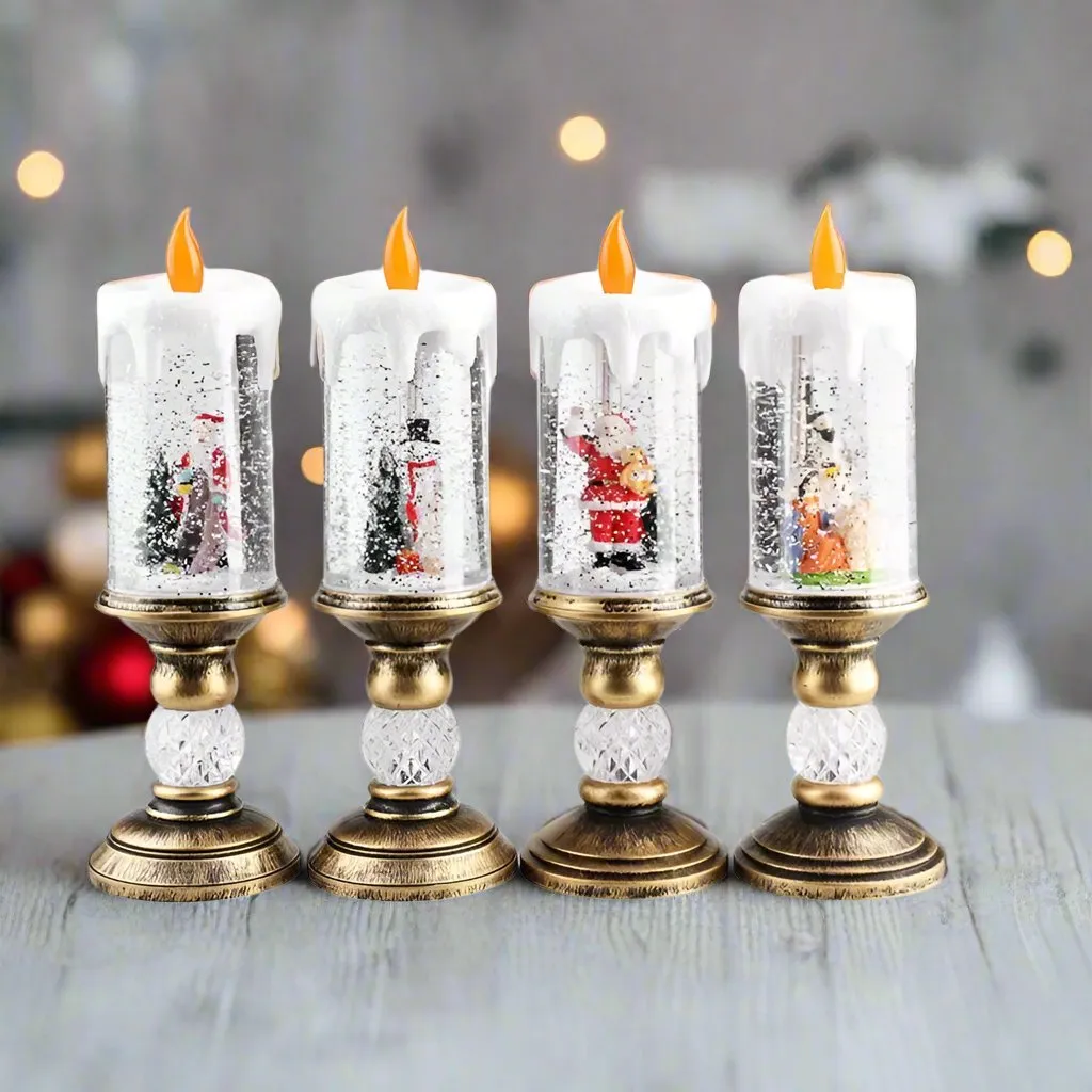 LED Christmas Candle Lights with Dreamy Snowflake Music Box