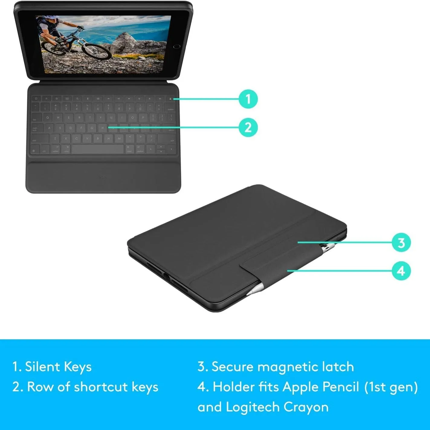 Logitech Slim Folio Bluetooth Keyboard Case for iPad (10th Generation) with Integrated Wireless Keyboard - Oxford Gray