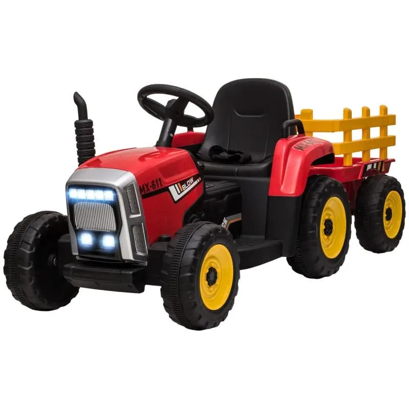 Maplin Plus Kids Electric 12V Ride On Tractor with Detachable Trailer, Remote Control, Music Start Up Sound, Horn & Lights for Ages 3-6 Years