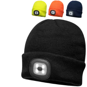 PORTWEST Beanie with LED Head Light USB Rechargeable Camping Cycling Workwear Hat