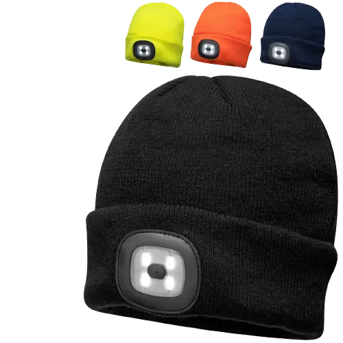 PORTWEST Beanie with LED Head Light USB Rechargeable Camping Cycling Workwear Hat