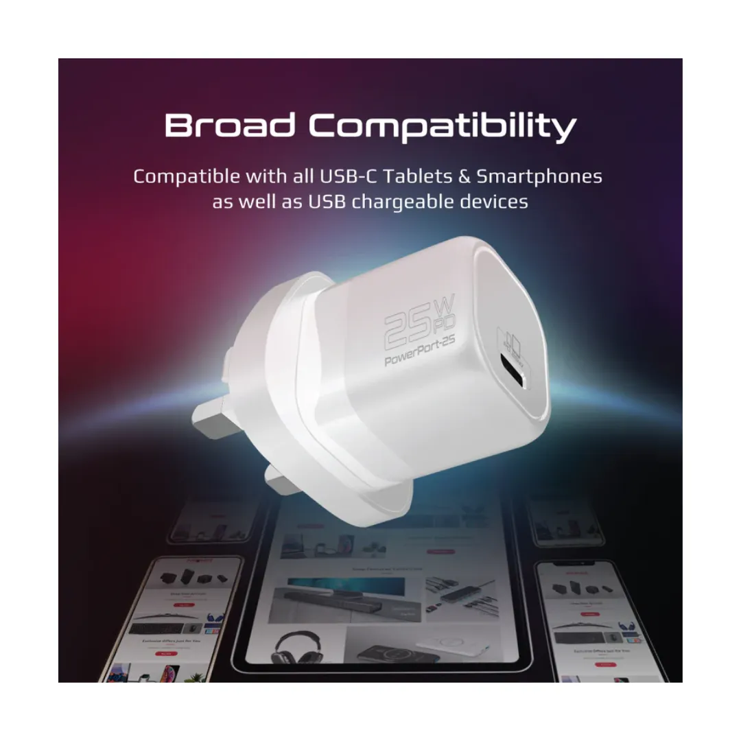 Promate Wall Charger Travel Adapter 25W Pd 18W Qc Quick Charge(USB A USB C) Wall Charger Travel Adapter for Samsung Ipad,Note,Oneplus&iPhone 14/13/12/11|Type-C to C Power Delivery Fast Charging