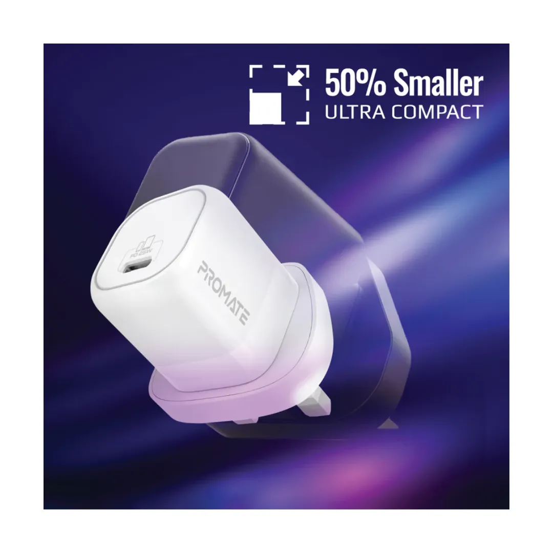 Promate Wall Charger Travel Adapter 25W Pd 18W Qc Quick Charge(USB A USB C) Wall Charger Travel Adapter for Samsung Ipad,Note,Oneplus&iPhone 14/13/12/11|Type-C to C Power Delivery Fast Charging