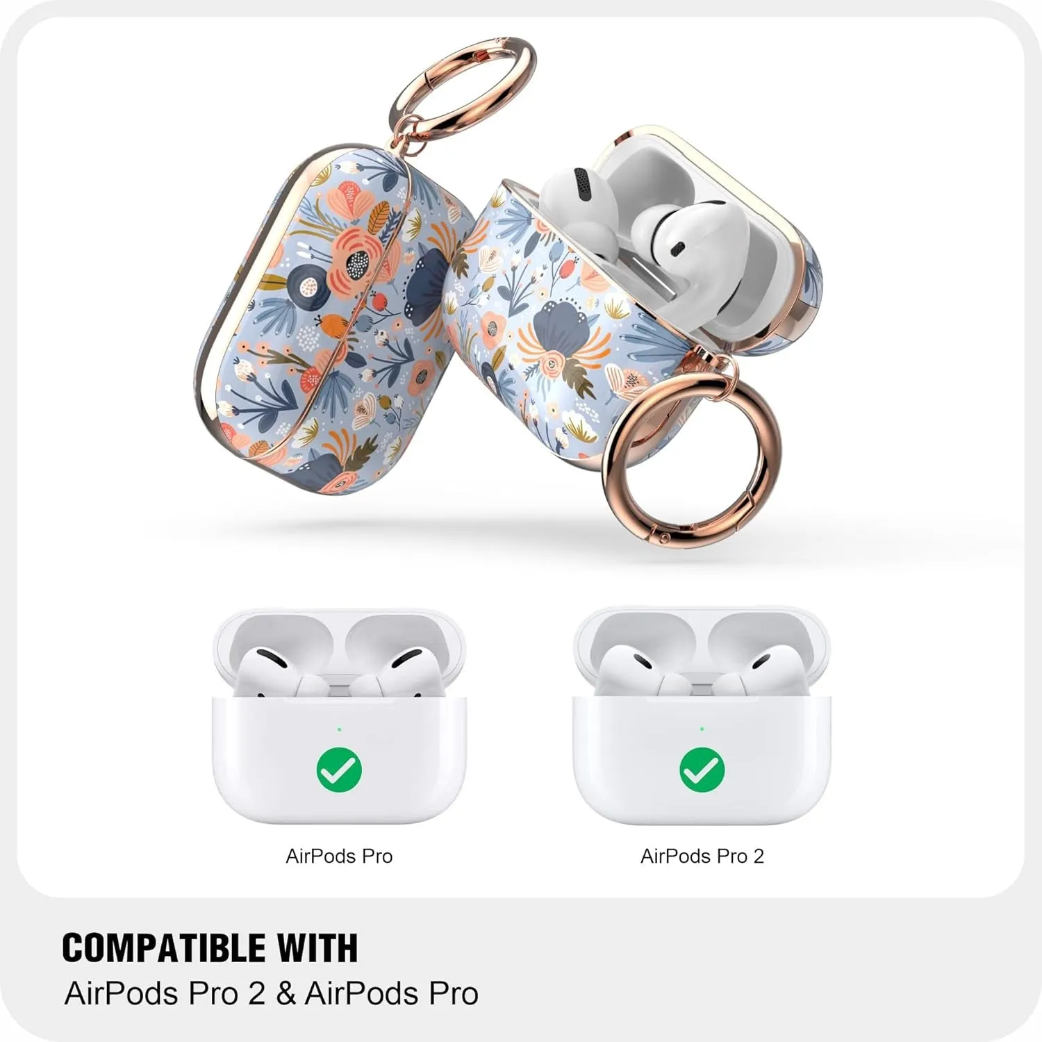 Protective Case Cover Designed for Airpods Pro 2019 & Airpods Pro 2, Cute Fadeless Patterns Shockproof Hard Case Cover with Portable Keychain for Girls Women Men (Blue)