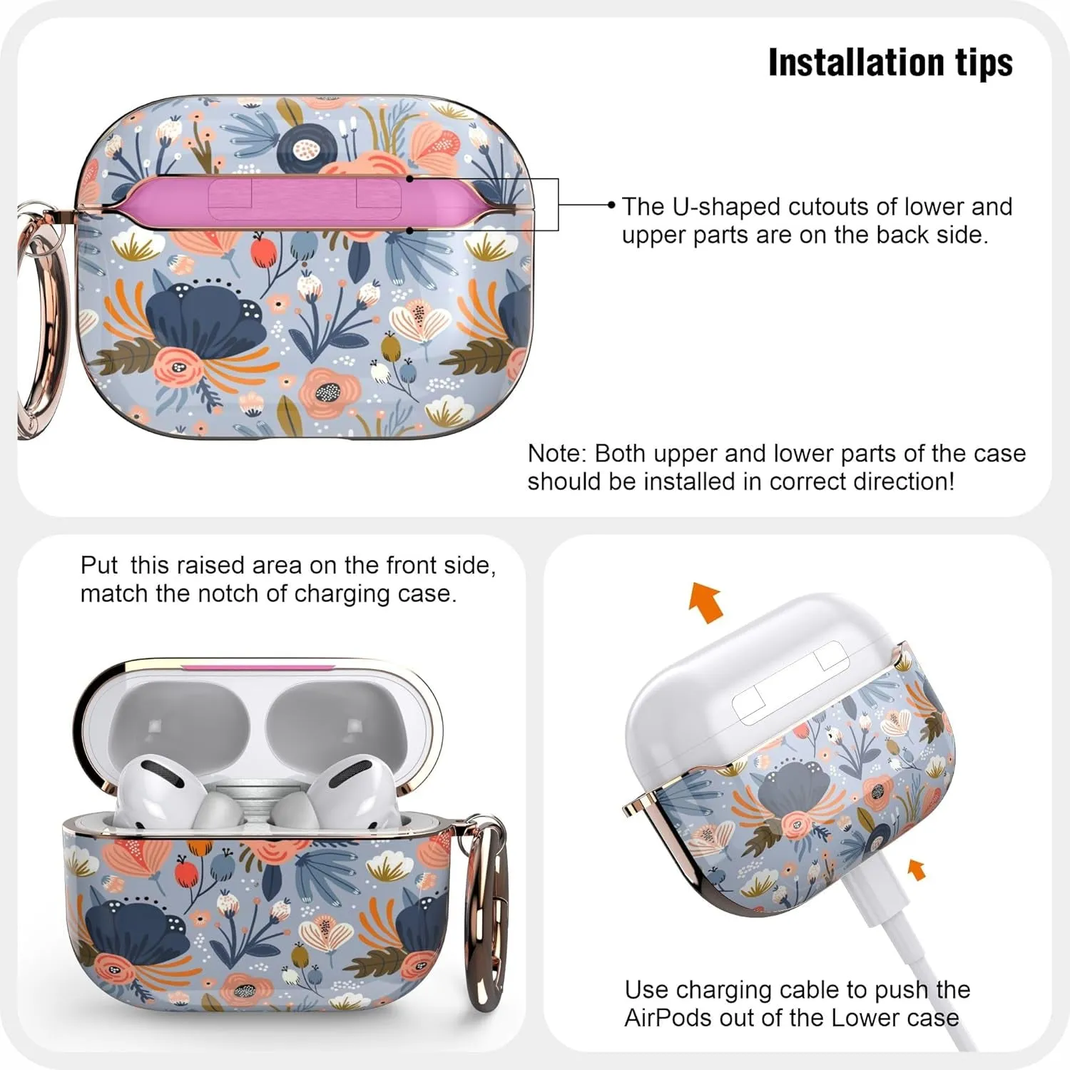 Protective Case Cover Designed for Airpods Pro 2019 & Airpods Pro 2, Cute Fadeless Patterns Shockproof Hard Case Cover with Portable Keychain for Girls Women Men (Blue)