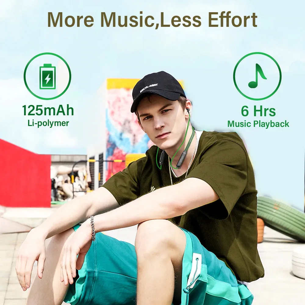 pTron InTunes Lite High Bass In-Ear Wireless Headphones With Mic - (Black/Green)