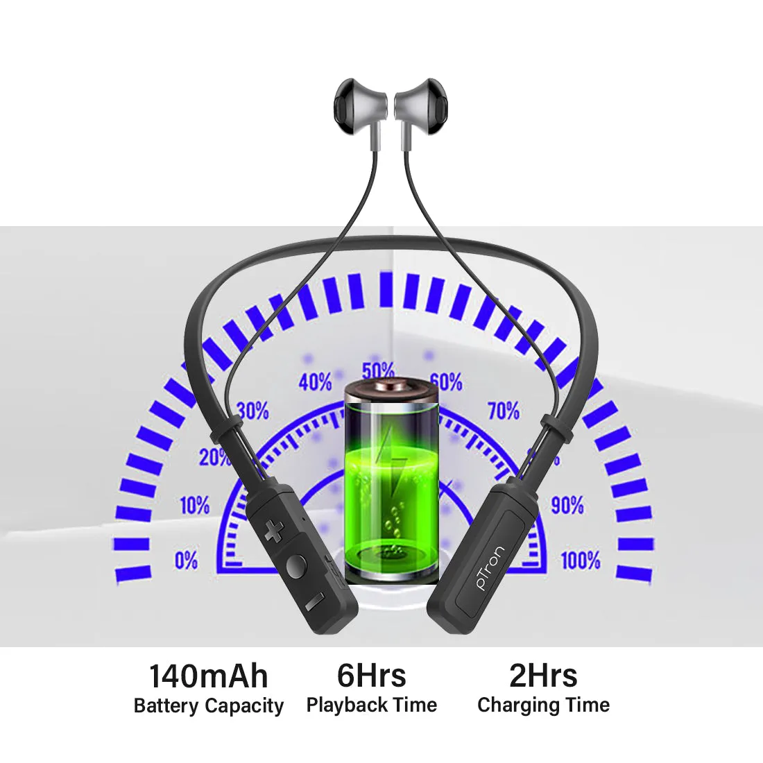 pTron InTunes Plus In-Ear Magnetic Wireless Headset with Mic - (Grey/Black)