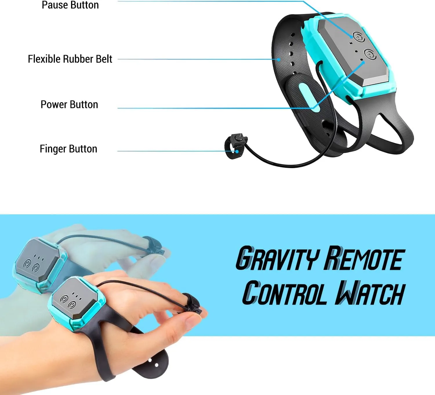 RC Stunt Car, Blue: Gesture Remote Control, Lights, Music, 360° Flips, Tail Spray - Exciting Hand-Controlled Gift for 8-12 Year-olds on Birthdays, Holidays, Christmas