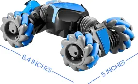 RC Stunt Car, Blue: Gesture Remote Control, Lights, Music, 360° Flips, Tail Spray - Exciting Hand-Controlled Gift for 8-12 Year-olds on Birthdays, Holidays, Christmas