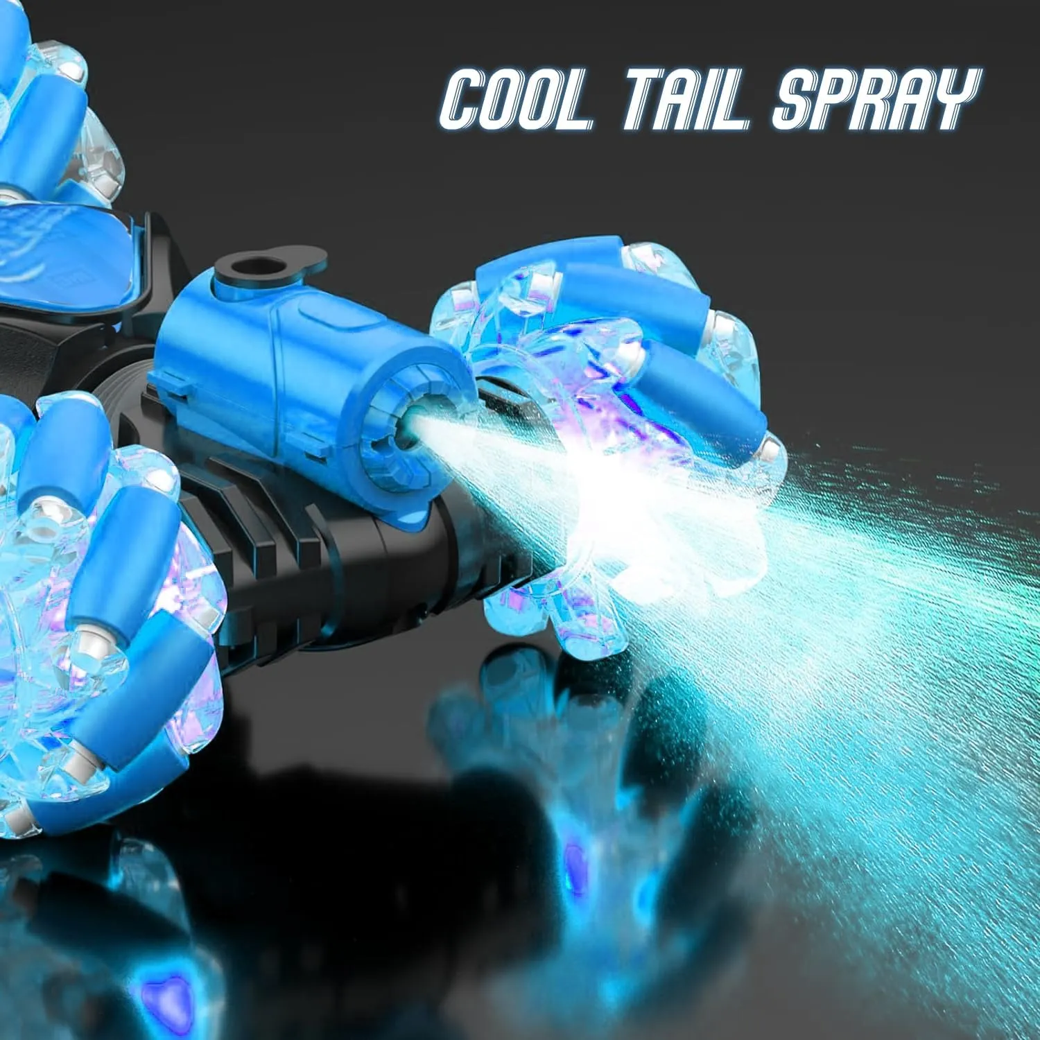 RC Stunt Car, Blue: Gesture Remote Control, Lights, Music, 360° Flips, Tail Spray - Exciting Hand-Controlled Gift for 8-12 Year-olds on Birthdays, Holidays, Christmas