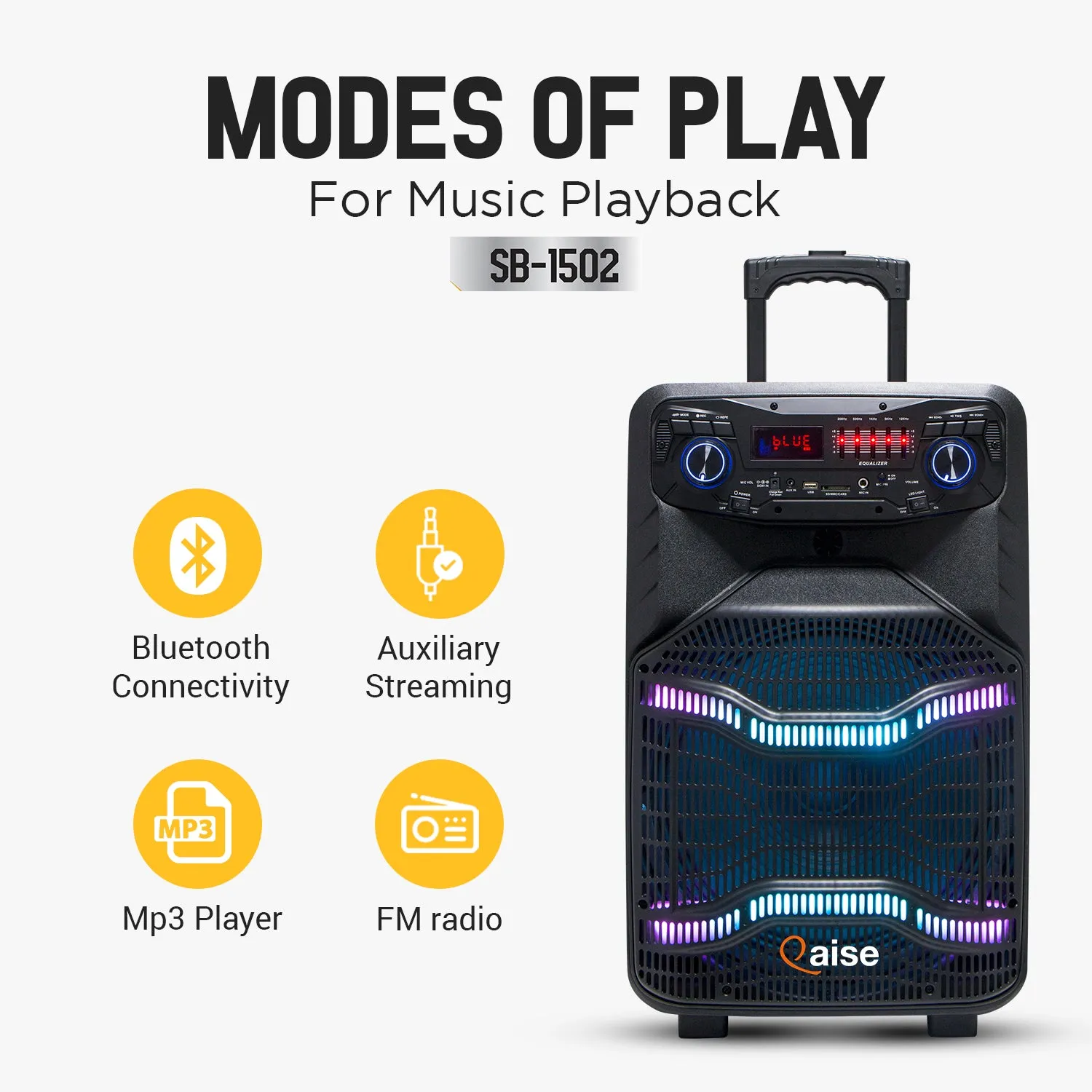 SB-1502 SonicBoomer X Fiesta Bluetooth Party box speaker, 15" Woofer, Karaoke, LED Lights, FM Radio, Mic, Remote Control