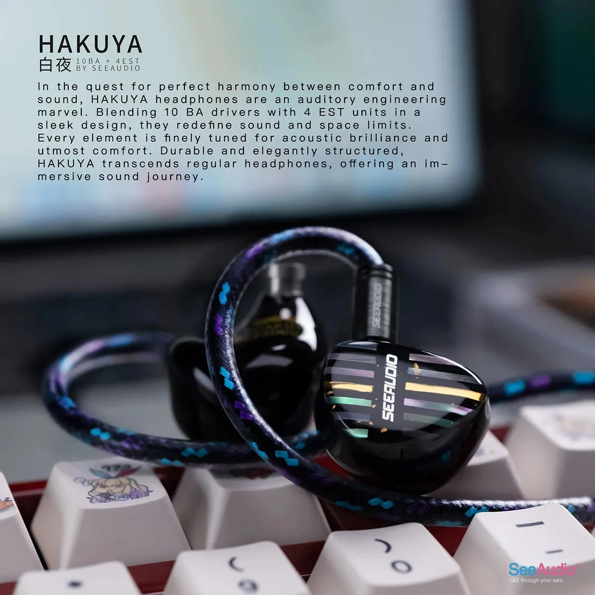 SeeAudio HAKUYA HiFi Wired Music Earphone 10BA 4EST Driver In Ear Earbud Monitor Hybrid Audiophile Headset Detachable 0.78 2Pin