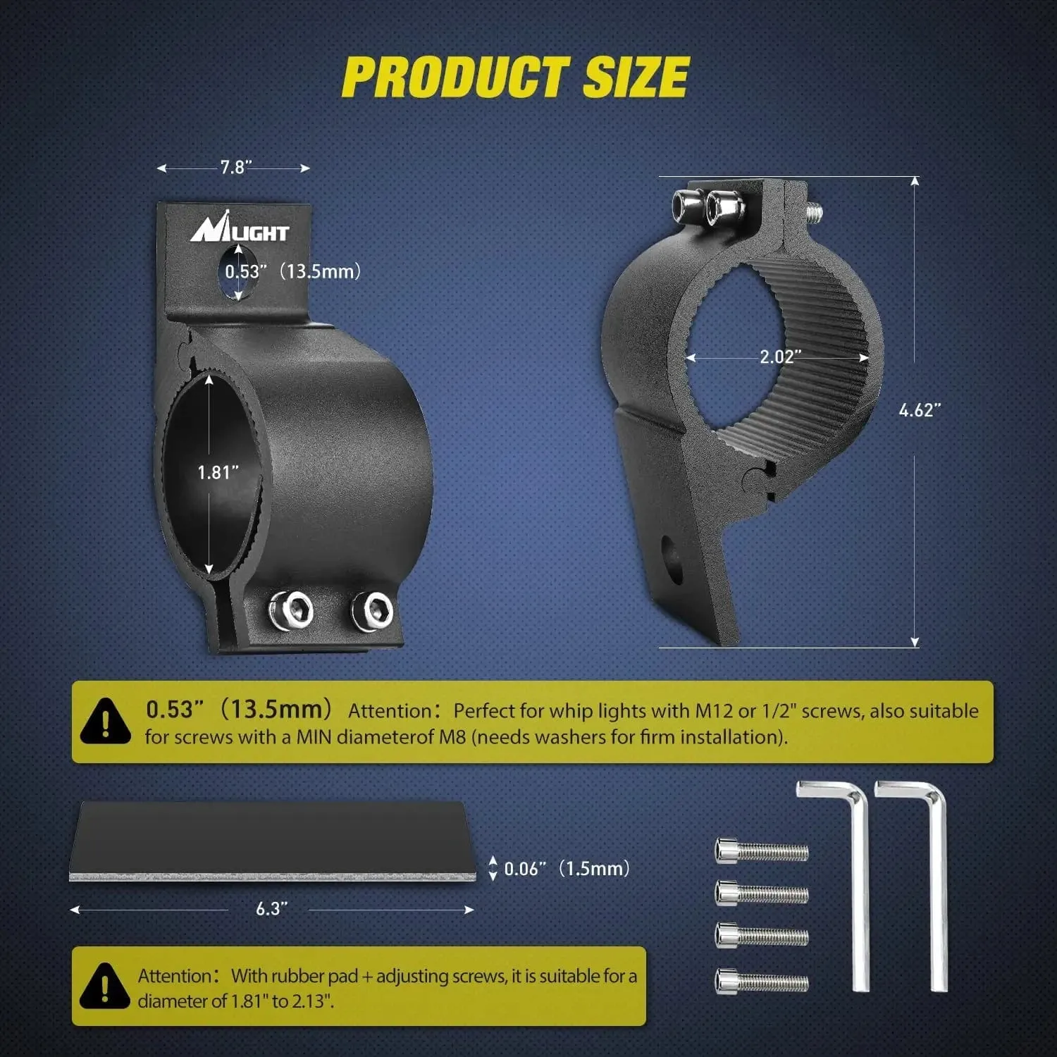 Tube Clamp Mount Bracket Kits Fit 1.81in-2.13in Round Bull Bar (Pair)