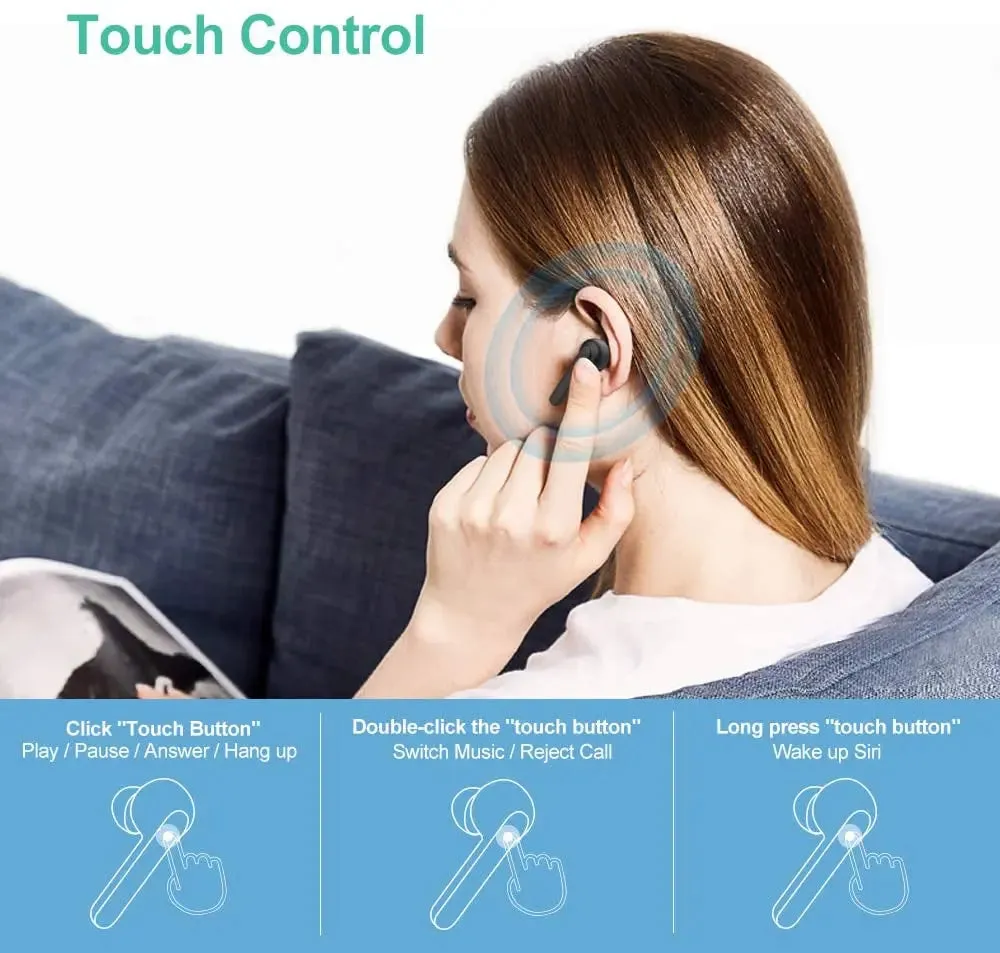 Wireless Bluetooth Earbuds Headphones CVC 8.0 Noise Reduction with Charging Case