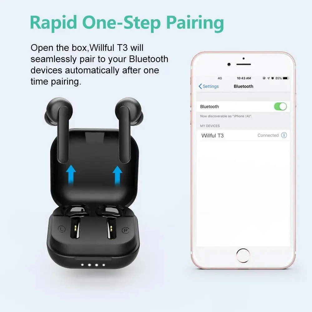 Wireless Bluetooth Earbuds Headphones CVC 8.0 Noise Reduction with Charging Case