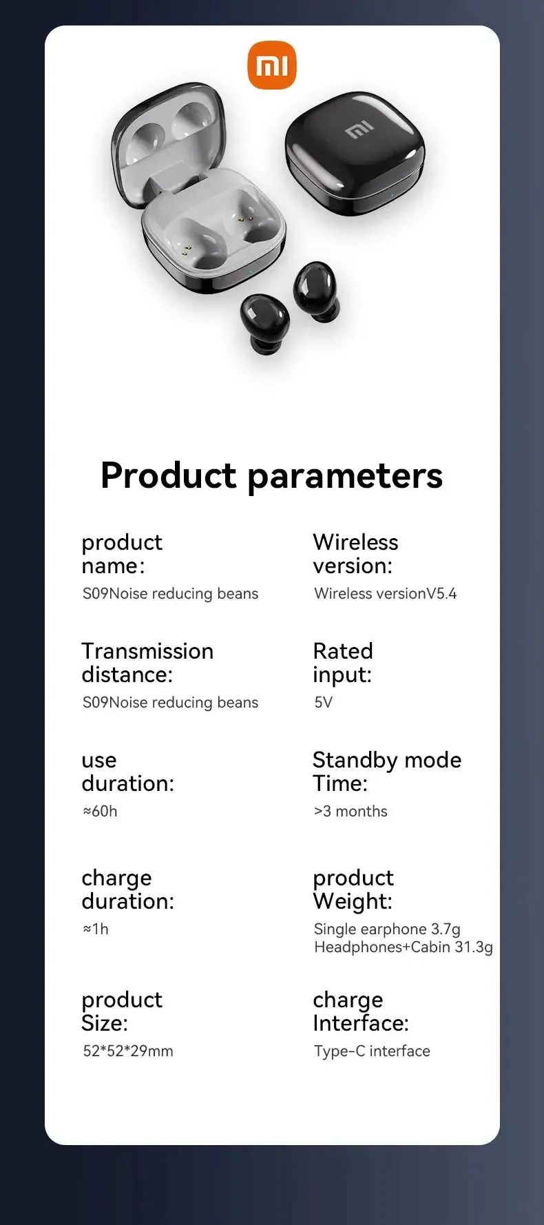 XIAOMI S09 ANC Wireless Earbuds Noise Cancelling Bluetooth5.4 In Ear ENC Earphones TWS Hifi Sound Waterproof Headset With Mic